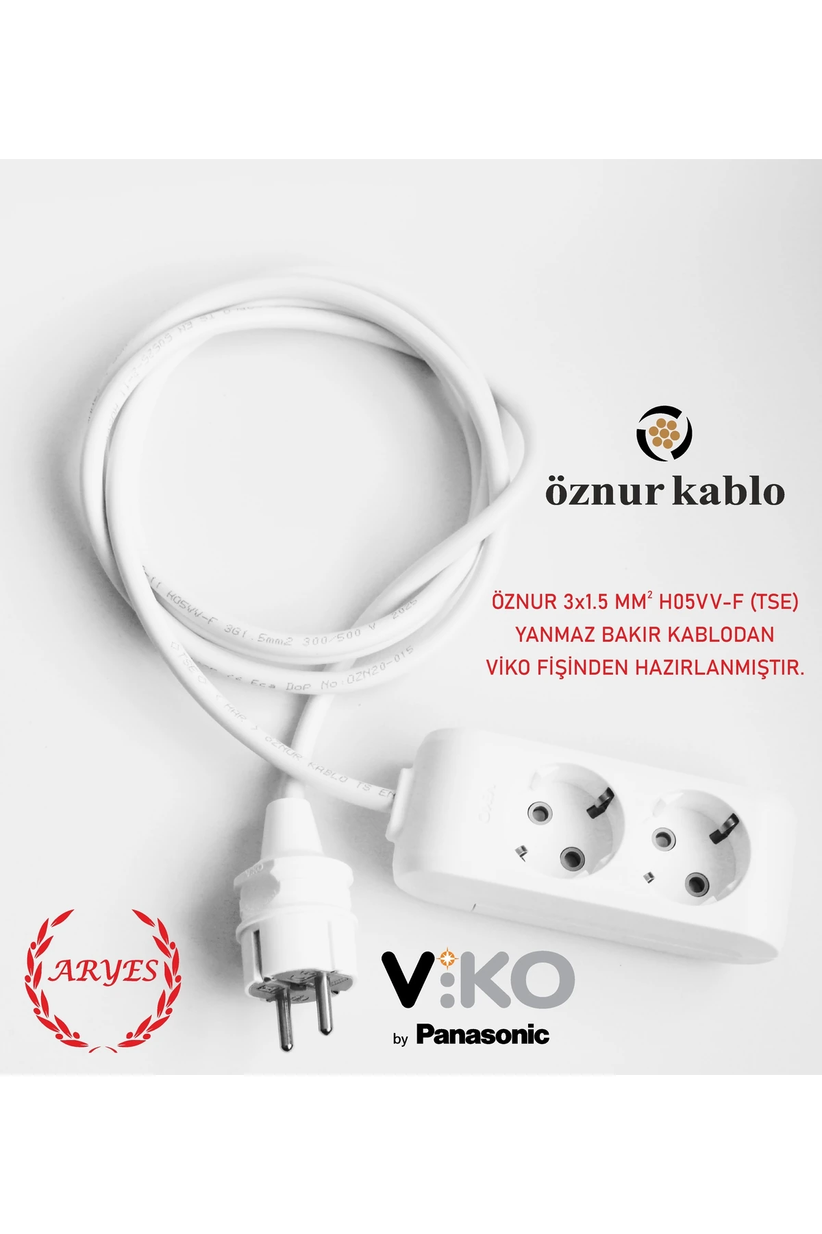 Öznur 2’li 2 Metre TTR 3x1.5 Bakır Kablolu Uzatma Priz